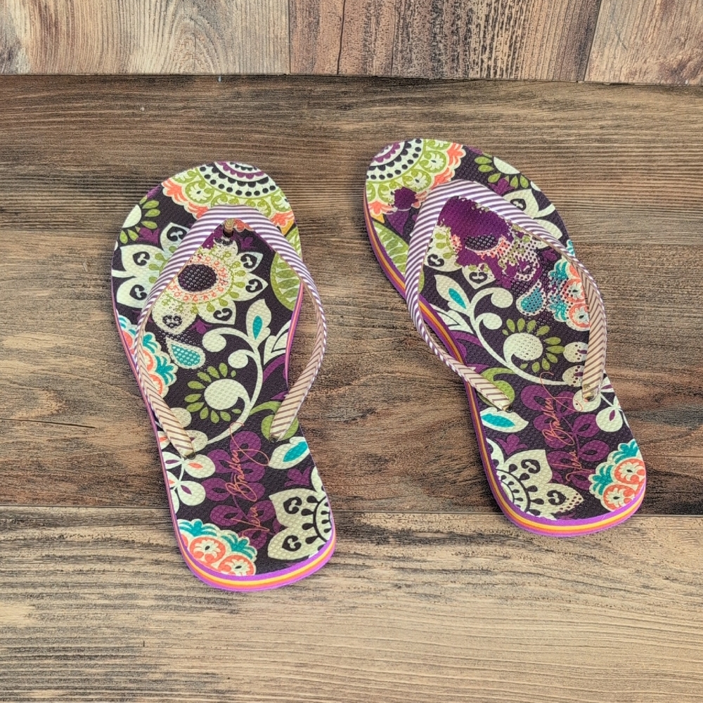 Vera Bradley Plum Crazy Multicolor Floral Sandals Flip Flops 9-10        Q196 - Picture 3 of 9